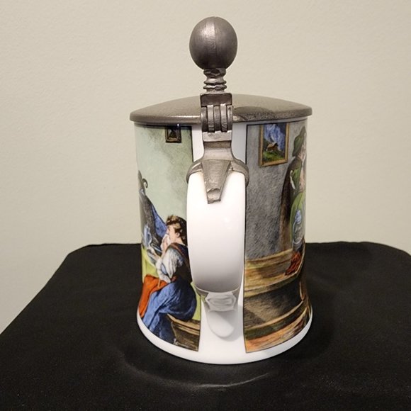 Vintage AK Kaiser Porcelain Beer Stein with Pewter lid - Arm Wrestling - Picture 4 of 15